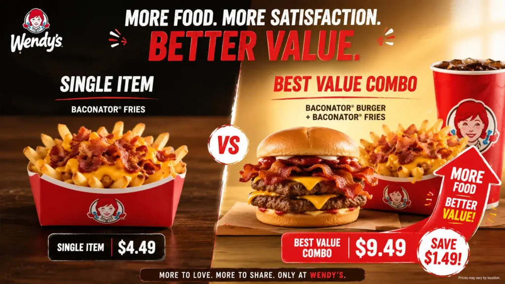 Wendy's new value menu featuring a combo meal with fries and a drink, showcasing affordable dining options.