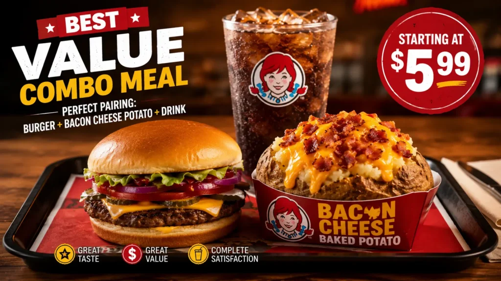 Best value combo meal featuring Wendy's bacon cheese baked potato on sale at wendy's
