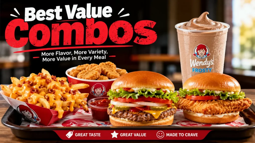 A visual representation of wendy's cheese fries combo with Burger King's best value combo meals, highlighting burgers, fries, and soft drinks on a menu.