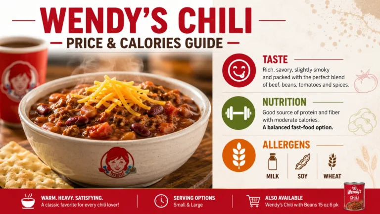 Wendy's chili price and calorie guide displayed on a menu board with clear pricing and nutritional information.