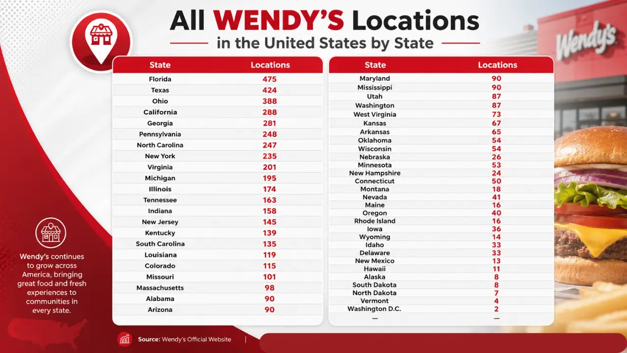 Map showing Wendy's locations across the United States, color-coded by sales performance.