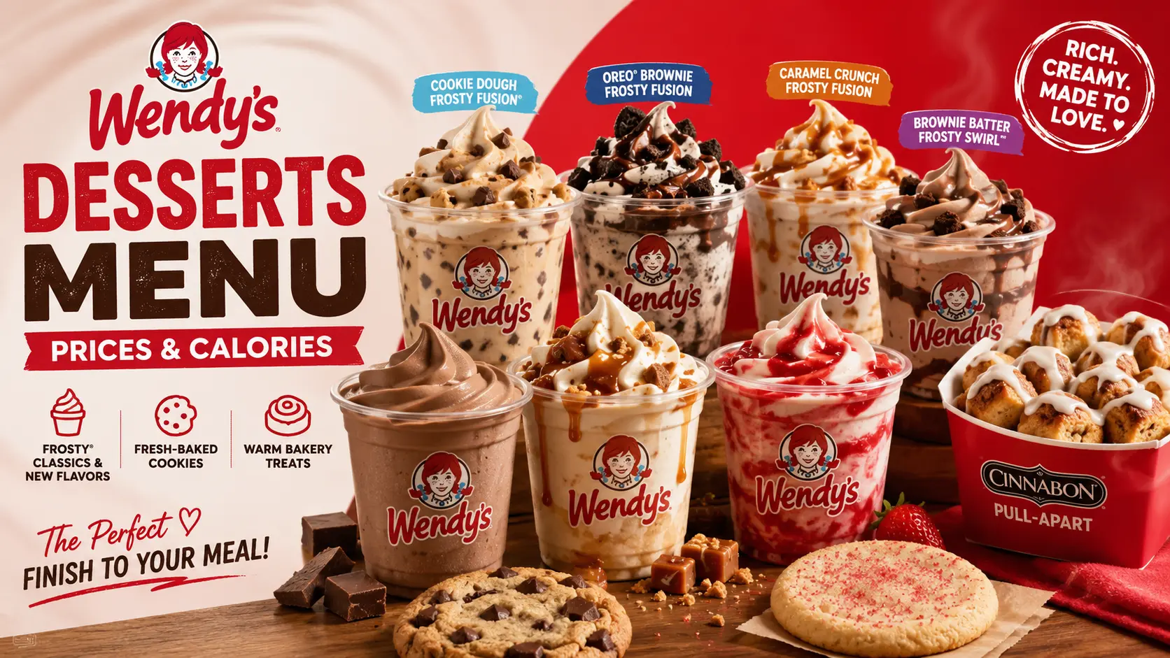 New Wendy's Desserts showcased on the menu, featuring a variety of sweet treats for customers to enjoy.
