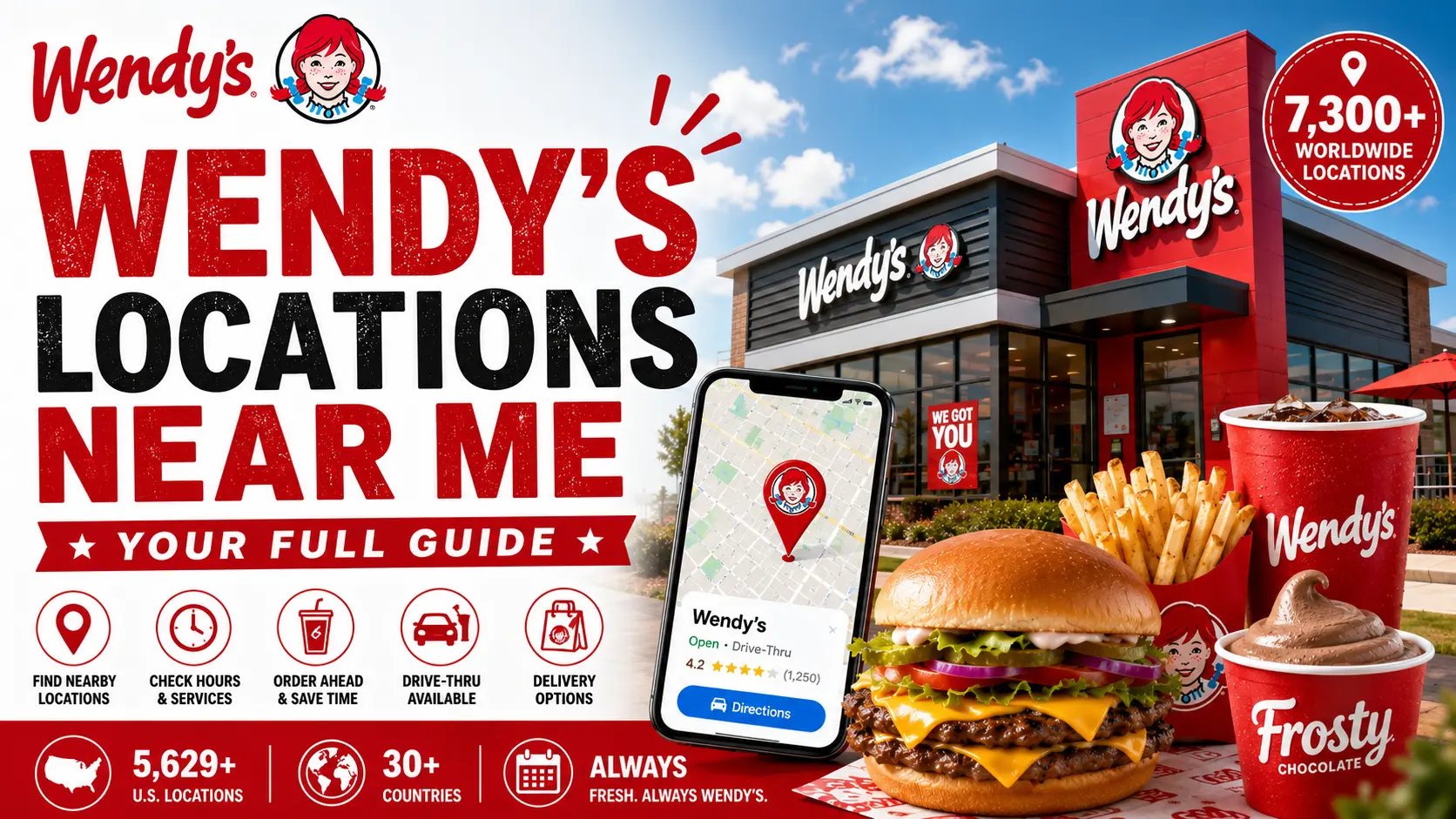 Visual representation of nearby Wendy's locations marked on a map.