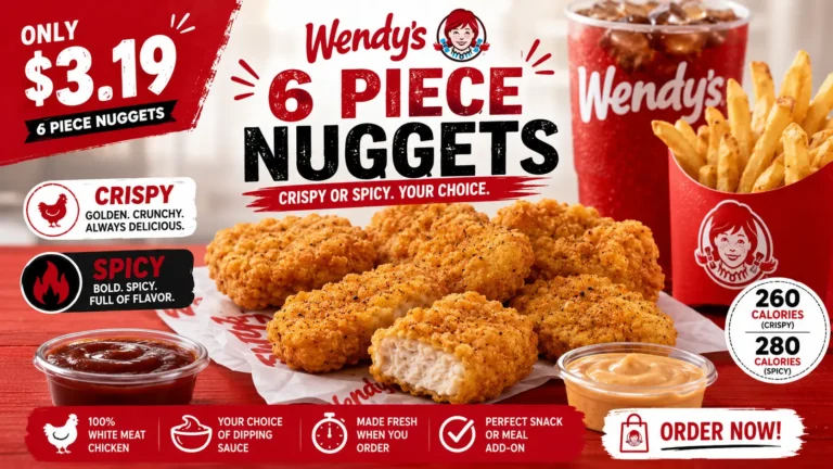 A promotional image showing Wendy's 6 Piece Nugget available for $3.19.