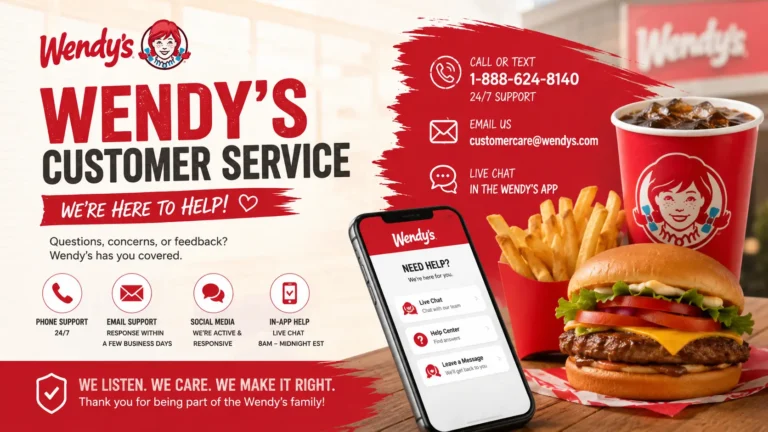 Wendy's customer service representative assisting a customer at the counter with a friendly smile.