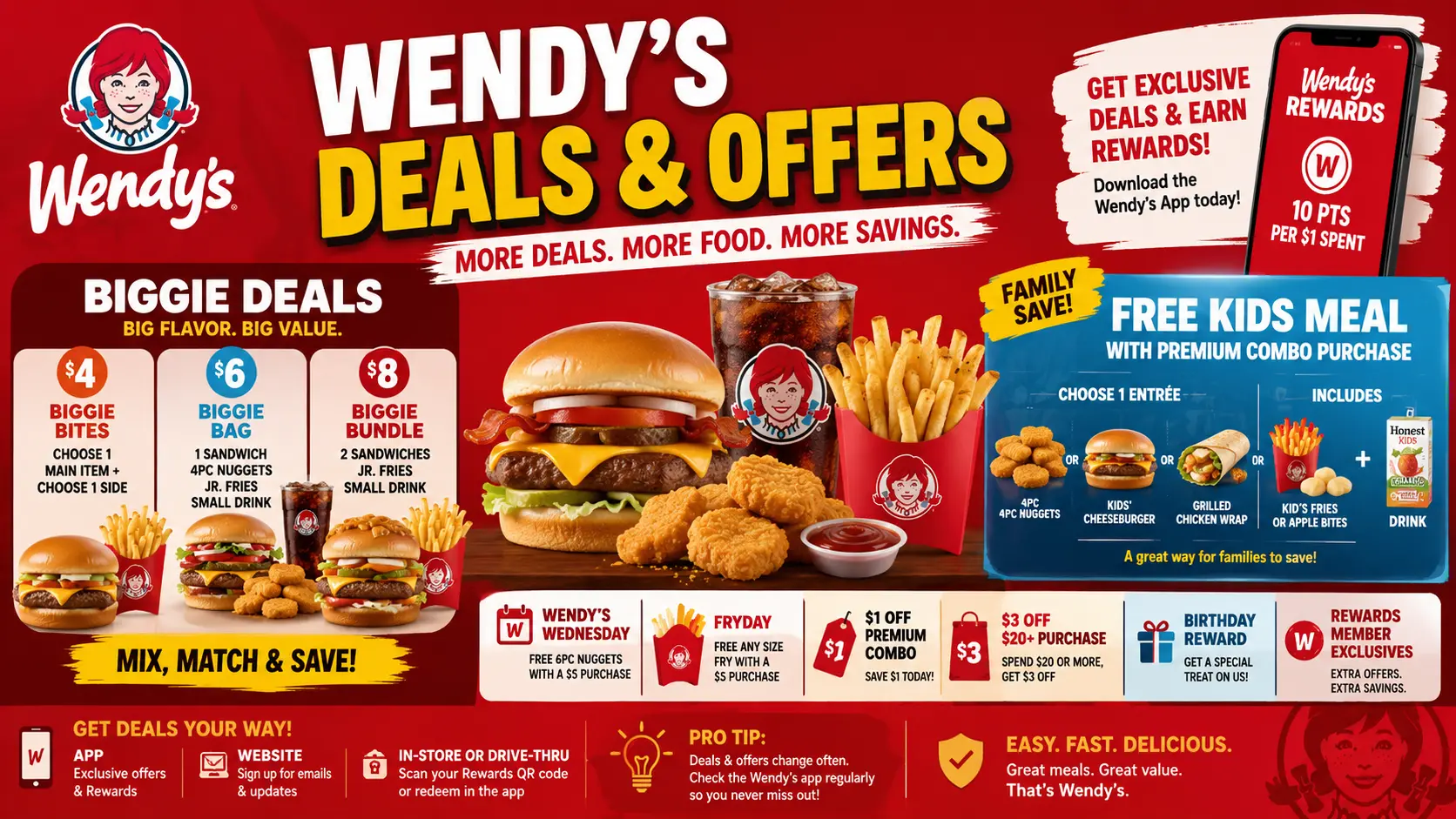 Visual representation of Wendy's deals and offers, including images of discounted meals and promotional pricing details.