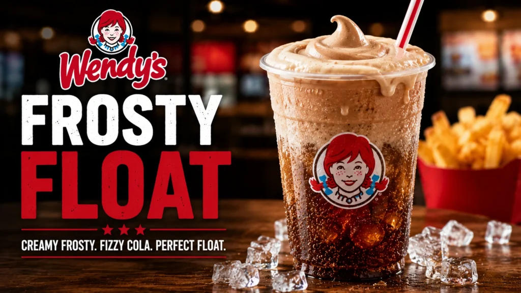 A frosty float featuring ice cream, ice, and a colorful straw, served in a clear glass.