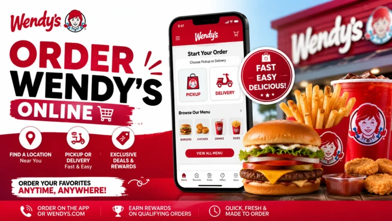 An image displaying the Wendy's Order interface, featuring various food choices and a cart summary.